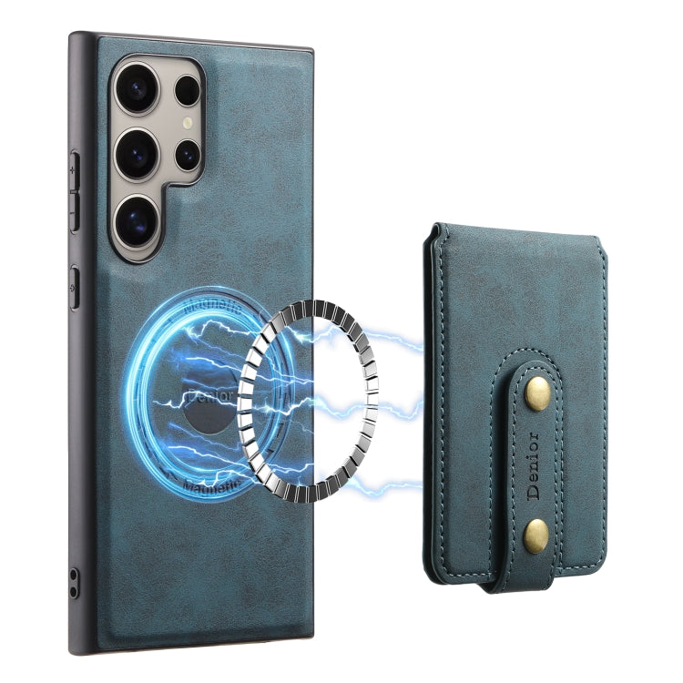 For Samsung Galaxy S23 Ultra 5G Denior D14 NK Retro Pattern MagSafe Magnetic Card Holder Leather Phone Case(Blue)
