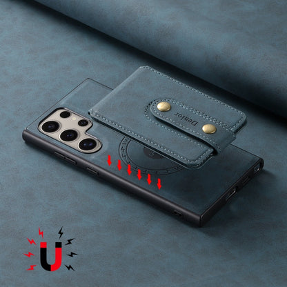 For Samsung Galaxy S23 Ultra 5G Denior D14 NK Retro Pattern MagSafe Magnetic Card Holder Leather Phone Case(Blue)