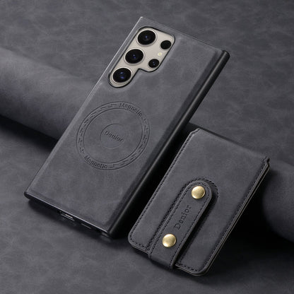 For Samsung Galaxy S23 Ultra 5G Denior D14 NK Retro Pattern MagSafe Magnetic Card Holder Leather Phone Case(Black)