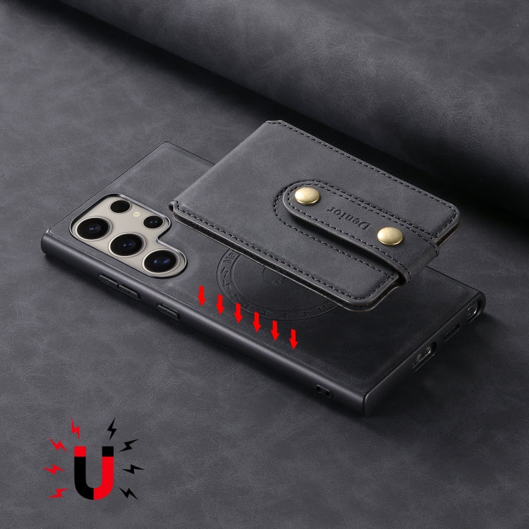 For Samsung Galaxy S23 Ultra 5G Denior D14 NK Retro Pattern MagSafe Magnetic Card Holder Leather Phone Case(Black)