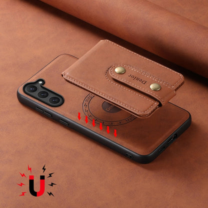 For Samsung Galaxy S23 5G Denior D14 NK Retro Pattern MagSafe Magnetic Card Holder Leather Phone Case(Brown)