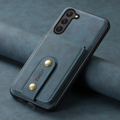 For Samsung Galaxy S23 5G Denior D14 NK Retro Pattern MagSafe Magnetic Card Holder Leather Phone Case(Blue)
