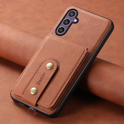 For Samsung Galaxy S23 FE 5G Denior D14 NK Retro Pattern MagSafe Magnetic Card Holder Leather Phone Case(Brown)