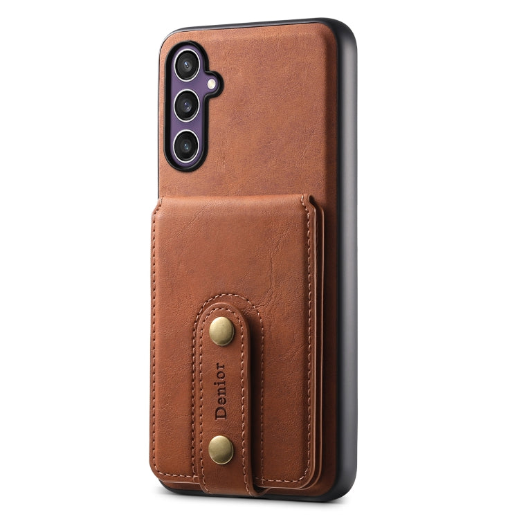 For Samsung Galaxy S23 FE 5G Denior D14 NK Retro Pattern MagSafe Magnetic Card Holder Leather Phone Case(Brown)