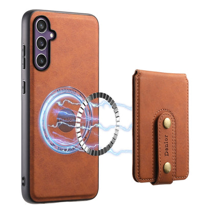 For Samsung Galaxy S23 FE 5G Denior D14 NK Retro Pattern MagSafe Magnetic Card Holder Leather Phone Case(Brown)