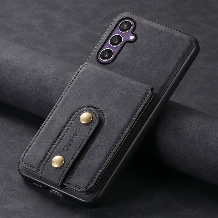 For Samsung Galaxy S23 FE 5G Denior D14 NK Retro Pattern MagSafe Magnetic Card Holder Leather Phone Case(Black)