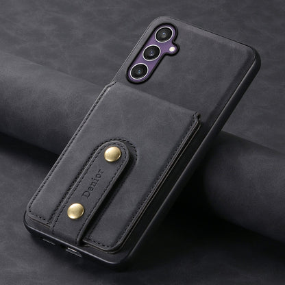 For Samsung Galaxy S23 FE 5G Denior D14 NK Retro Pattern MagSafe Magnetic Card Holder Leather Phone Case(Black)