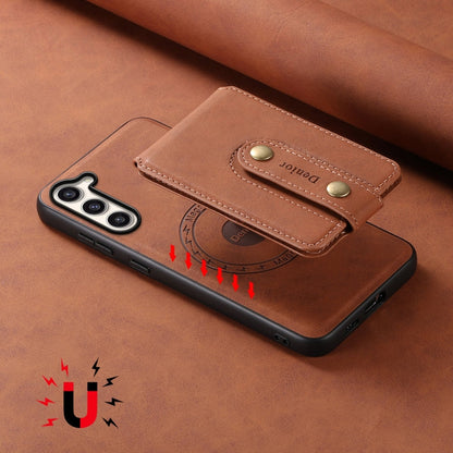For Samsung Galaxy S23+ 5G Denior D14 NK Retro Pattern MagSafe Magnetic Card Holder Leather Phone Case(Brown)