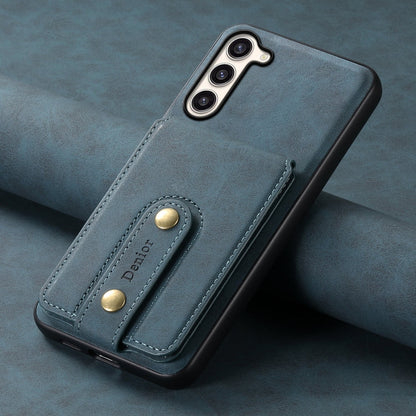 For Samsung Galaxy S23+ 5G Denior D14 NK Retro Pattern MagSafe Magnetic Card Holder Leather Phone Case(Blue)