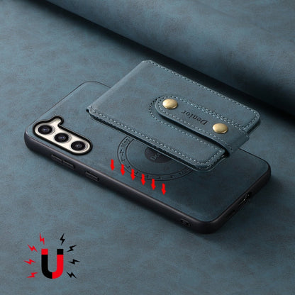 For Samsung Galaxy S23+ 5G Denior D14 NK Retro Pattern MagSafe Magnetic Card Holder Leather Phone Case(Blue)
