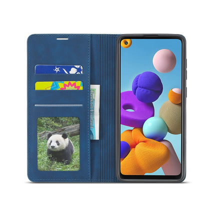 For Samsung Galaxy A21s Forwenw Dream Series Oil Edge Strong Magnetism Horizontal Flip Leather Case with Holder & Card Slots & Wallet & Photo Frame(Blue)