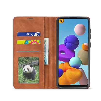 For Samsung Galaxy A21s Forwenw Dream Series Oil Edge Strong Magnetism Horizontal Flip Leather Case with Holder & Card Slots & Wallet & Photo Frame(Brown)