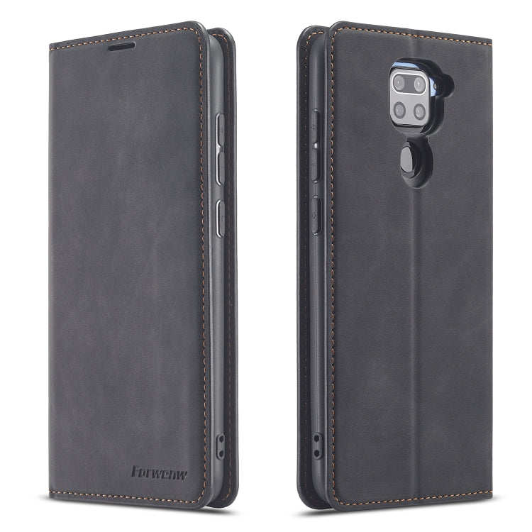 Pour Xiaomi Redmi Note 9 Forwenw Dream Series Étui en cuir à rabat horizontal avec bordure à l'huile, forte magnétisation, support, fentes pour cartes et porte-monnaie et cadre photo (noir)