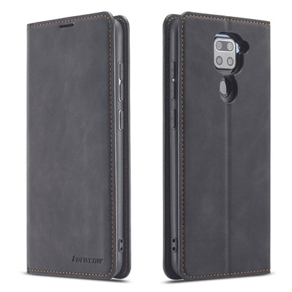 Pour Xiaomi Redmi Note 9 Forwenw Dream Series Étui en cuir à rabat horizontal avec bordure à l'huile, forte magnétisation, support, fentes pour cartes et porte-monnaie et cadre photo (noir)
