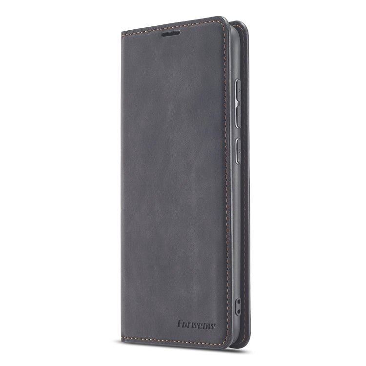 Pour Xiaomi Redmi Note 9 Forwenw Dream Series Étui en cuir à rabat horizontal avec bordure à l'huile, forte magnétisation, support, fentes pour cartes et porte-monnaie et cadre photo (noir)