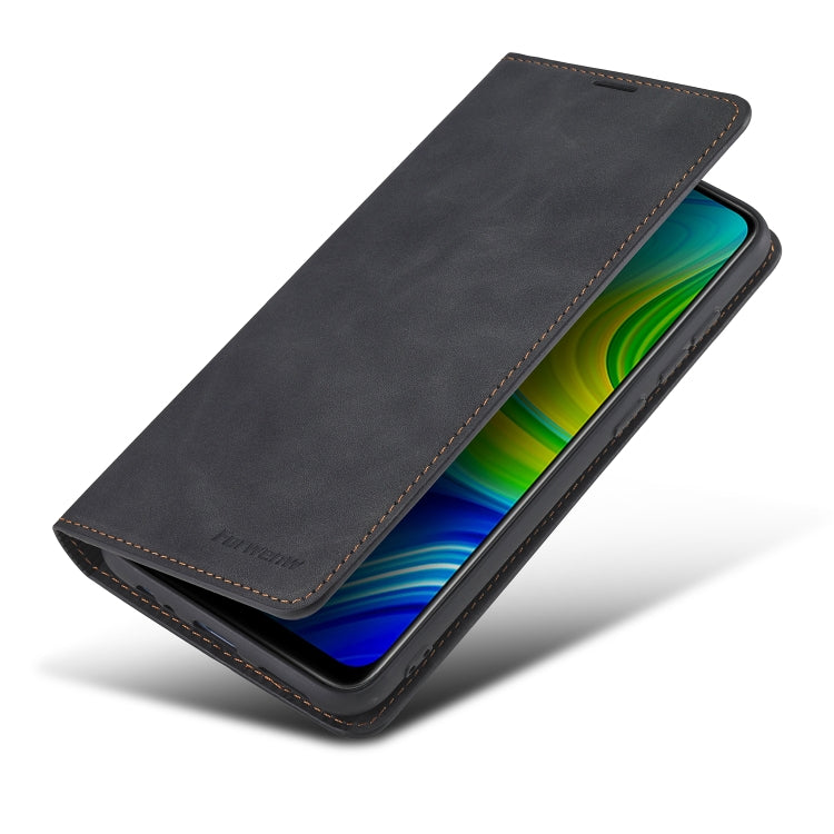 Pour Xiaomi Redmi Note 9 Forwenw Dream Series Étui en cuir à rabat horizontal avec bordure à l'huile, forte magnétisation, support, fentes pour cartes et porte-monnaie et cadre photo (noir)