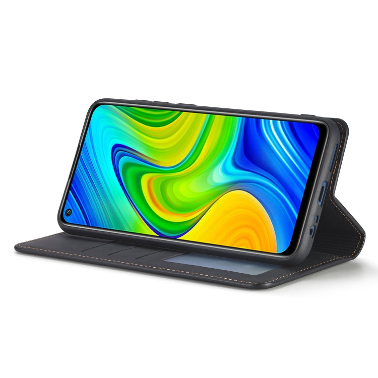 Pour Xiaomi Redmi Note 9 Forwenw Dream Series Étui en cuir à rabat horizontal avec bordure à l'huile, forte magnétisation, support, fentes pour cartes et porte-monnaie et cadre photo (noir)