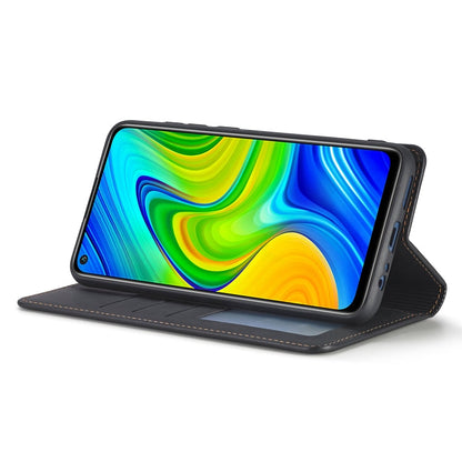 Pour Xiaomi Redmi Note 9 Forwenw Dream Series Étui en cuir à rabat horizontal avec bordure à l'huile, forte magnétisation, support, fentes pour cartes et porte-monnaie et cadre photo (noir)