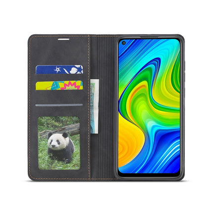 Pour Xiaomi Redmi Note 9 Forwenw Dream Series Étui en cuir à rabat horizontal avec bordure à l'huile, forte magnétisation, support, fentes pour cartes et porte-monnaie et cadre photo (noir)