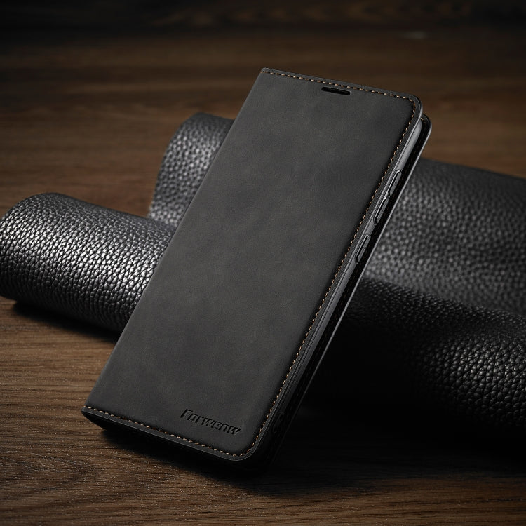 Pour Xiaomi Redmi Note 9 Forwenw Dream Series Étui en cuir à rabat horizontal avec bordure à l'huile, forte magnétisation, support, fentes pour cartes et porte-monnaie et cadre photo (noir)