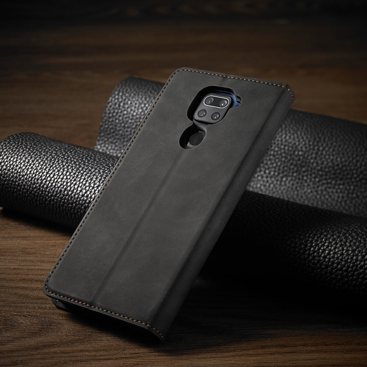 Pour Xiaomi Redmi Note 9 Forwenw Dream Series Étui en cuir à rabat horizontal avec bordure à l'huile, forte magnétisation, support, fentes pour cartes et porte-monnaie et cadre photo (noir)