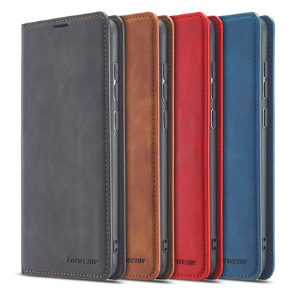 Pour Xiaomi Redmi Note 9 Forwenw Dream Series Étui en cuir à rabat horizontal avec bordure à l'huile, forte magnétisation, support, fentes pour cartes et porte-monnaie et cadre photo (noir)