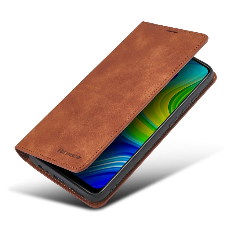 For Xiaomi Redmi Note 9 Forwenw Dream Series Oil Edge Strong Magnetism Horizontal Flip Leather Case with Holder & Card Slots & Wallet & Photo Frame(Brown)