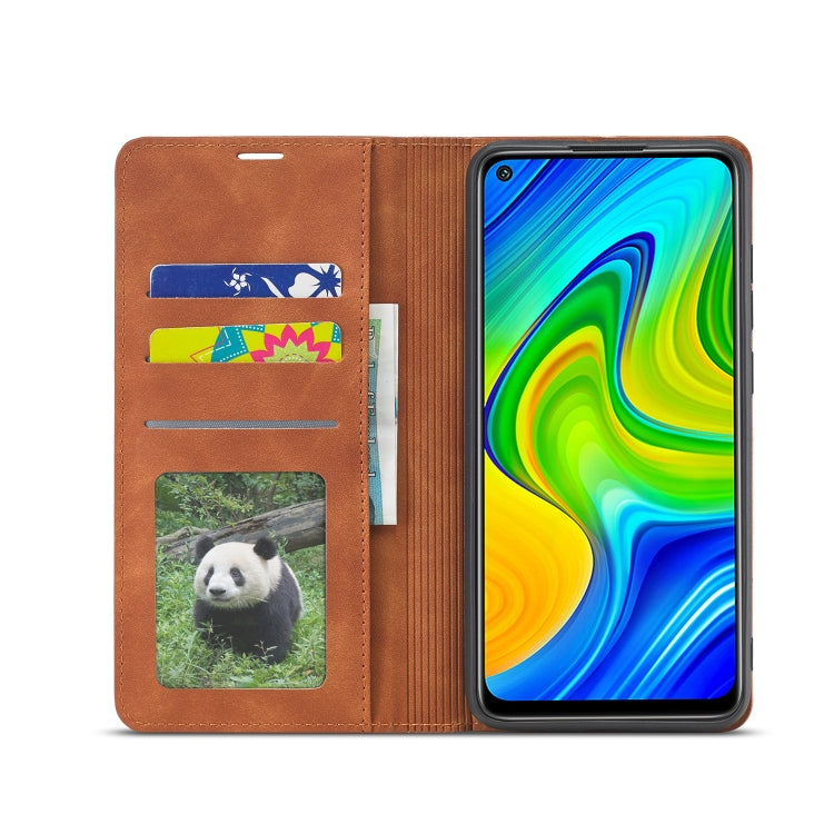 For Xiaomi Redmi Note 9 Forwenw Dream Series Oil Edge Strong Magnetism Horizontal Flip Leather Case with Holder & Card Slots & Wallet & Photo Frame(Brown)
