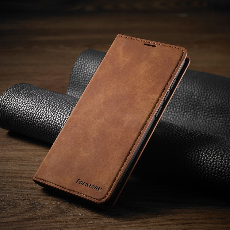 For Xiaomi Redmi Note 9 Forwenw Dream Series Oil Edge Strong Magnetism Horizontal Flip Leather Case with Holder & Card Slots & Wallet & Photo Frame(Brown)