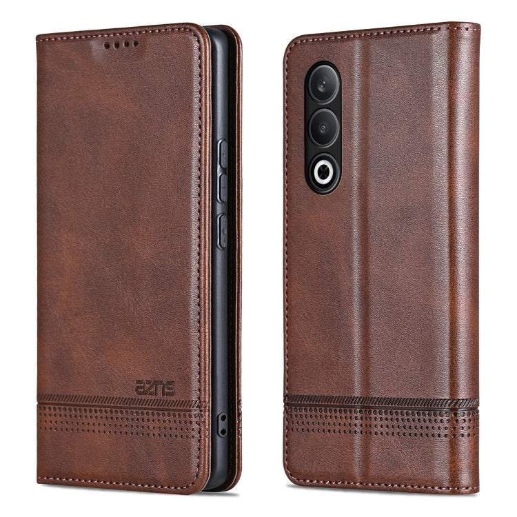 For OnePlus Nord CE4 AZNS Magnetic Calf Texture Flip Leather Phone Case(Dark Brown)