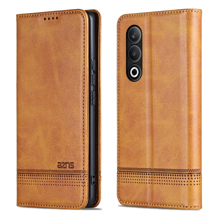 For OnePlus Nord CE4 AZNS Magnetic Calf Texture Flip Leather Phone Case(Light Brown)
