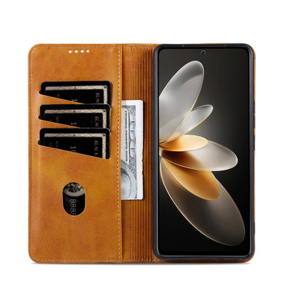 For OnePlus Nord CE4 AZNS Magnetic Calf Texture Flip Leather Phone Case(Light Brown)