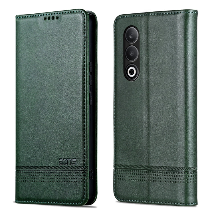 For OnePlus Nord CE4 AZNS Magnetic Calf Texture Flip Leather Phone Case(Dark Green)
