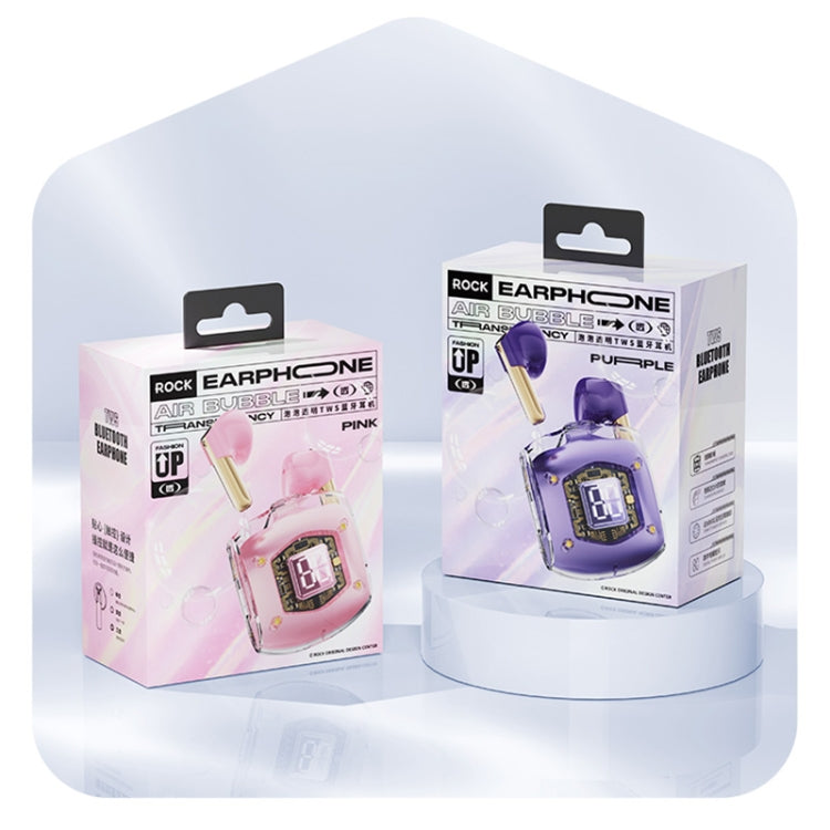 ROCK RAU0766 Bubble Transparent TWS Wireless Bluetooth Earphone with Lanyard(Purple)
