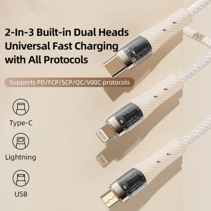 ROCK G20 Two to Three 5A USB+Type-C to 8 Pin+Type-C+Micro USB Fast Charging Data Cable, Length: 1.5m(Beige)