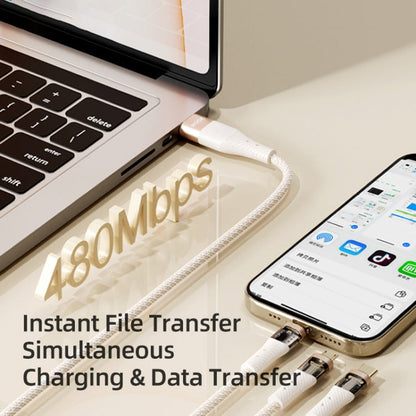 ROCK G20 Two to Three 5A USB+Type-C to 8 Pin+Type-C+Micro USB Fast Charging Data Cable, Length: 1.5m(Beige)