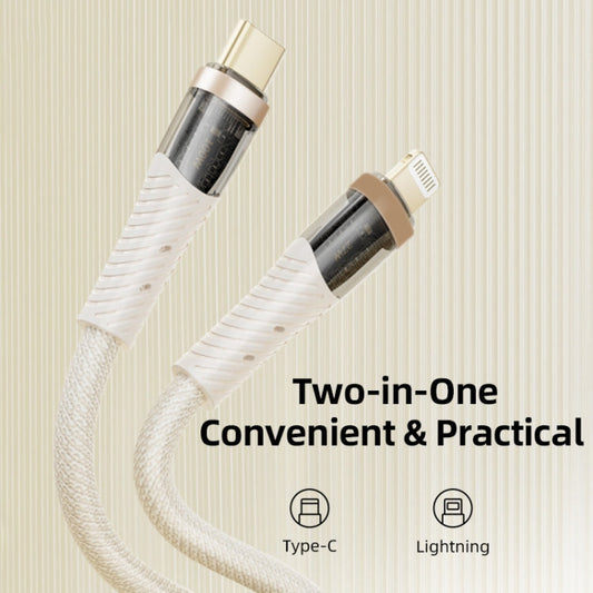 ROCK G20 2 in 1 5A USB-C/Type-C to USB-C/Type-C+8 Pin Transparent Fast Charging Data Cable, Length: 1.5m(Beige)