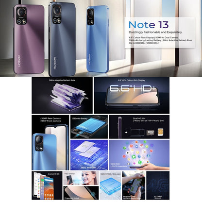 [HK Warehouse] HOTWAV Note 13, 4GB+128GB, Side Fingerprint Identification, 6.6 inch Android 13 T606 Octa Core up to 1.6GHz, Network: 4G, OTG(Violet)