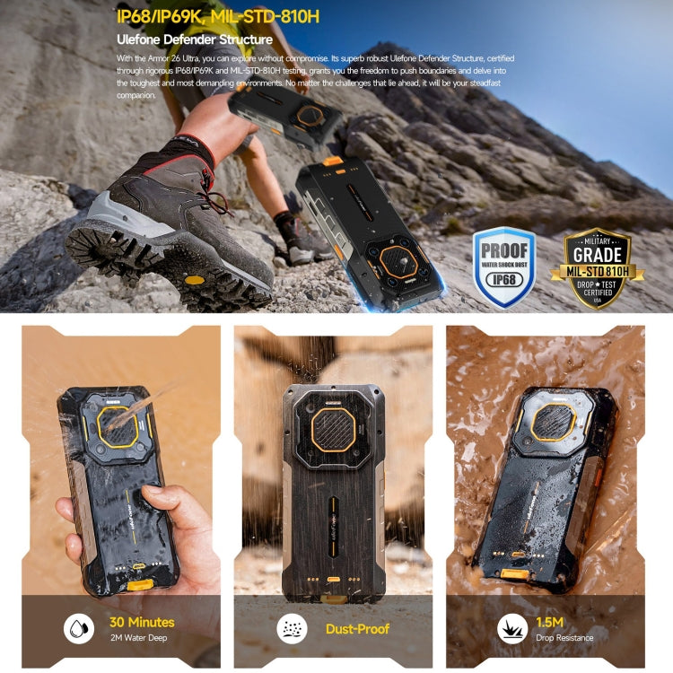 [HK Warehouse] Ulefone Armor 26 Ultra Walkie-Talkie Version Rugged Phone, 12GB+512GB, 6.78 inch Android 13 MediaTek Dimensity 8020 Octa Core, Network: 5G, NFC(Black)