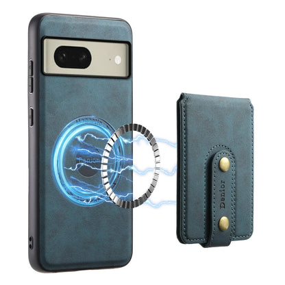 For Google Pixel 8 Denior D14 NK Retro Pattern MagSafe Magnetic Card Holder Leather Phone Case(Blue)