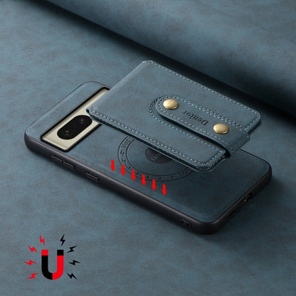 For Google Pixel 8 Denior D14 NK Retro Pattern MagSafe Magnetic Card Holder Leather Phone Case(Blue)