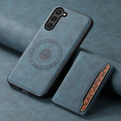 For Samsung Galaxy S23 5G Denior D13 Retro Texture Leather MagSafe Card Bag Phone Case(Blue)