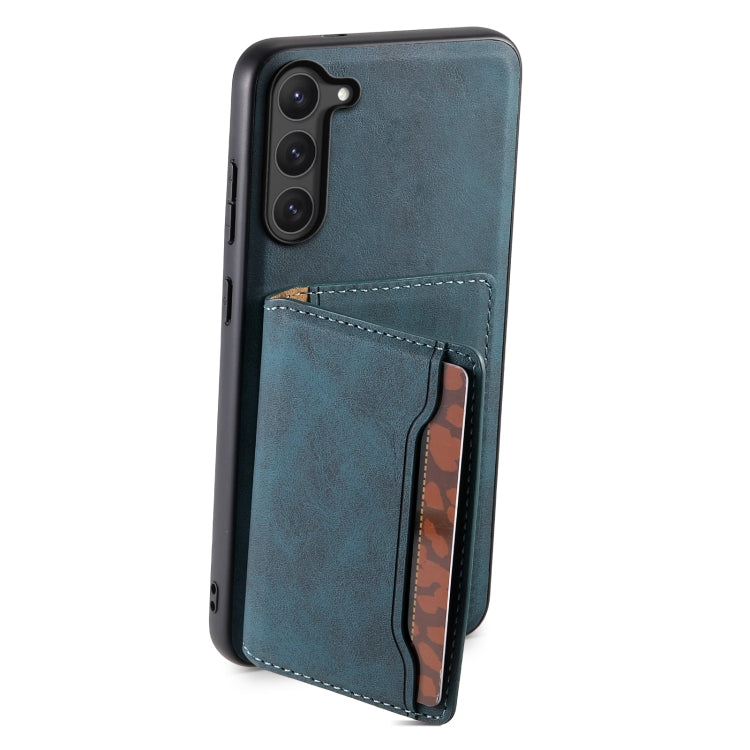 For Samsung Galaxy S23 5G Denior D13 Retro Texture Leather MagSafe Card Bag Phone Case(Blue)
