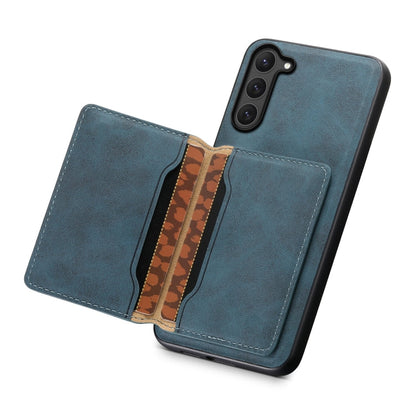 For Samsung Galaxy S23 5G Denior D13 Retro Texture Leather MagSafe Card Bag Phone Case(Blue)