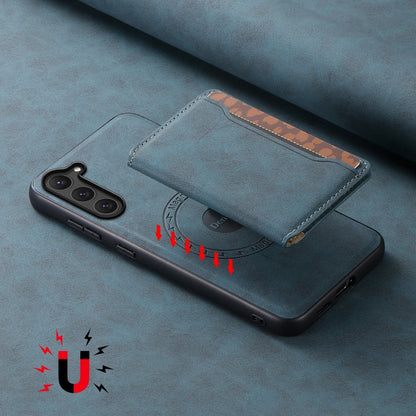 For Samsung Galaxy S23 5G Denior D13 Retro Texture Leather MagSafe Card Bag Phone Case(Blue)