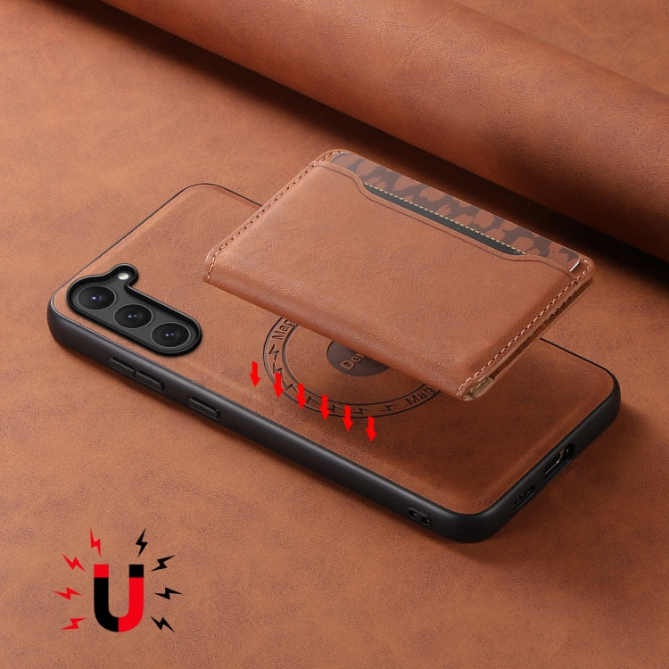 For Samsung Galaxy S23 5G Denior D13 Retro Texture Leather MagSafe Card Bag Phone Case(Brown)