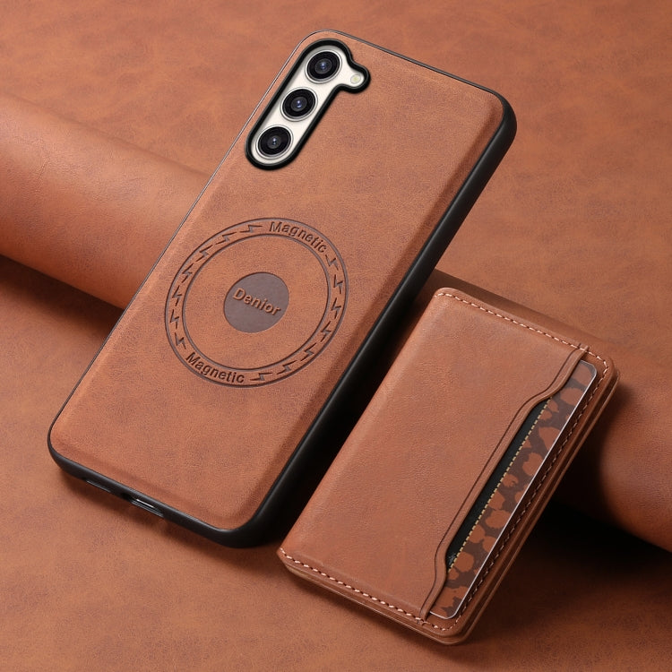 For Samsung Galaxy S23+ 5G Denior D13 Retro Texture Leather MagSafe Card Bag Phone Case(Brown)