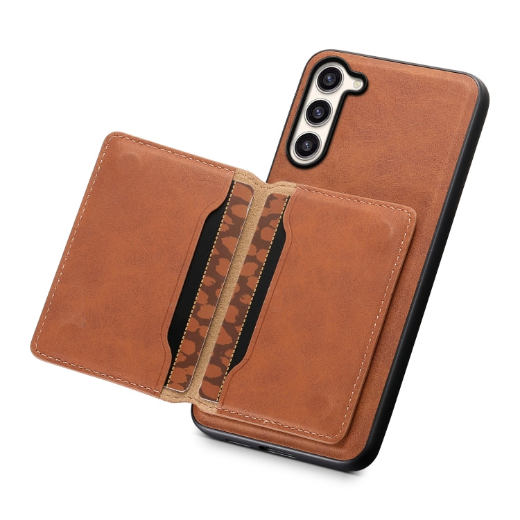 For Samsung Galaxy S23+ 5G Denior D13 Retro Texture Leather MagSafe Card Bag Phone Case(Brown)
