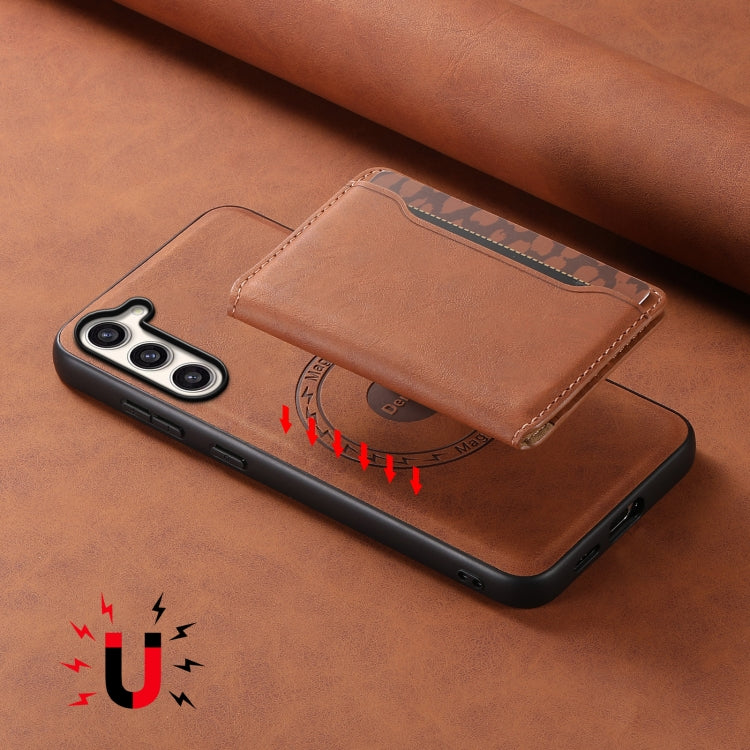 For Samsung Galaxy S23+ 5G Denior D13 Retro Texture Leather MagSafe Card Bag Phone Case(Brown)