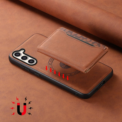 For Samsung Galaxy S23+ 5G Denior D13 Retro Texture Leather MagSafe Card Bag Phone Case(Brown)